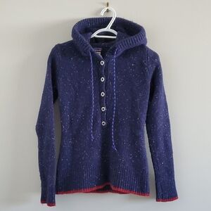 Patagonia Ranchito Navy Blue Merino Wool Hoodie Knitted Speckled Sweater Sz S